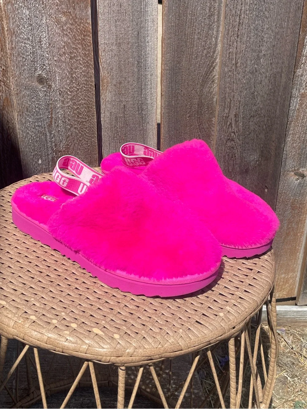 UGG Kids Hot Pink Fuzzy Slide Slippers